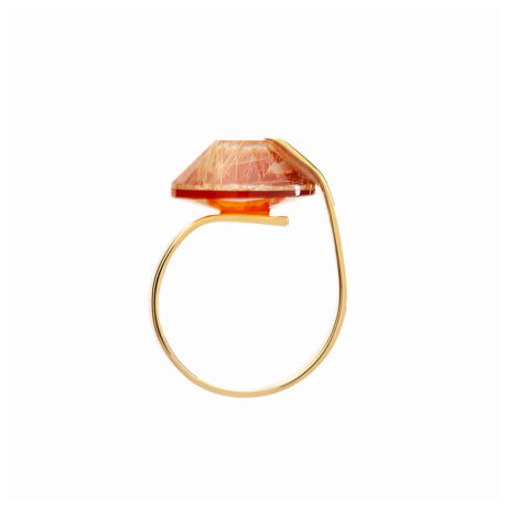 Dex handmade ring in 18k gold plated 925 silver, rutilated quartz and carnelian agate 1 designed by Belen Bajo