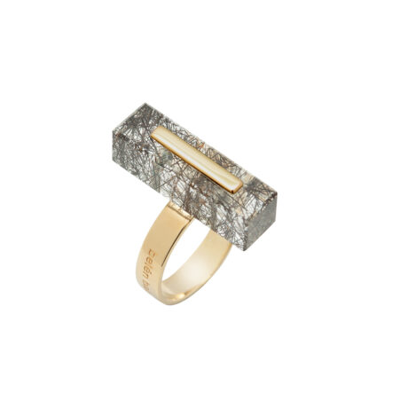 Fow handmade 18k gold plated 925 silver and tourmaline quartz ring designed by Belen Bajo
