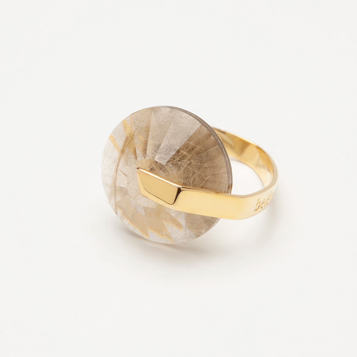 Handmade Gau ring in 18k gold plated 925 silver and rutilated quartz 1 designed by Belen Bajo