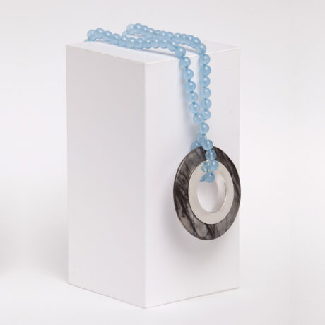 Handmade Ram necklace in sterling silver, blue agate and Picasso jasper designed by Belen Bajo