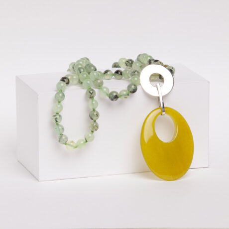 Fab handmade necklace made of sterling silver, colored agate and green rutilated quartz designed by Belen Bajo