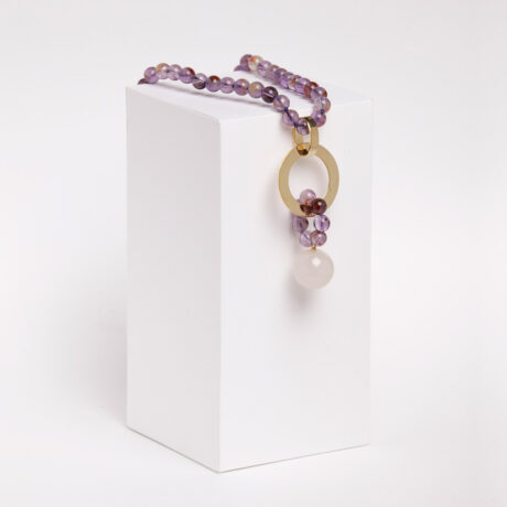 Jem handmade 18k gold plated 925 silver, amethyst and blue chalcedony necklace designed by Belen Bajo