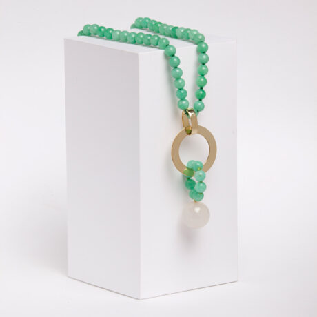 Jem handmade necklace in 18k gold plated 925 silver, green jasper and blue chalcedony 1 designed by Belen Bajo