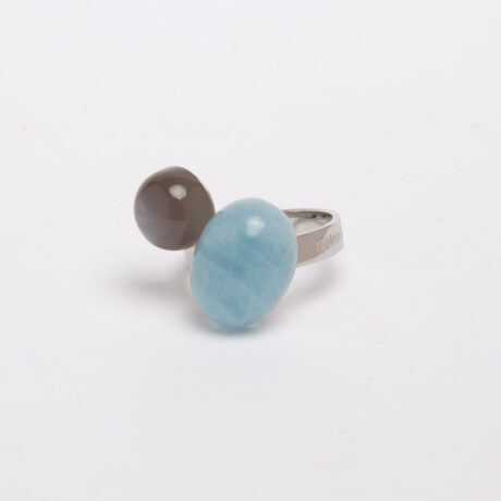 Wow handmade sterling silver, moonstone and aquamarine ring designed by Belen Bajo