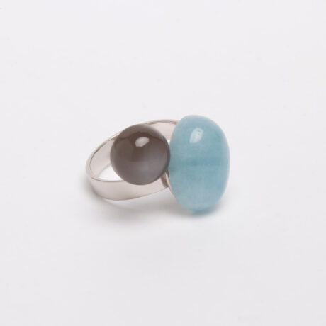 Wow handmade sterling silver, moonstone and aquamarine ring 1 designed by Belen Bajo
